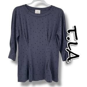 Anthropologie t.la Gray Polka Dot Peplum Top 3/4 Sleeve Cotton Womens Size Small